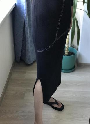 Темно-синяя миди длинная юбка из шерсти трикотаж3 фото