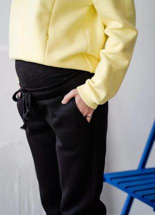 Теплі спортивні штани для вагітних на флісі чорні (спортивные штаны для беременных на флисе черные)2 фото