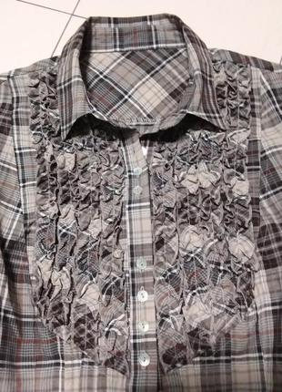 Натуральная клетчатая рубашка/блуза с рюшами большого 20 размера3 фото