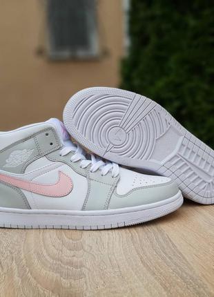 Nike air j0rdan 1 белые с серым и розовым sin5 фото