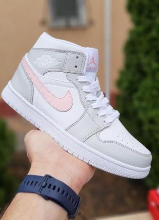 Nike air j0rdan 1 белые с серым и розовым sin4 фото