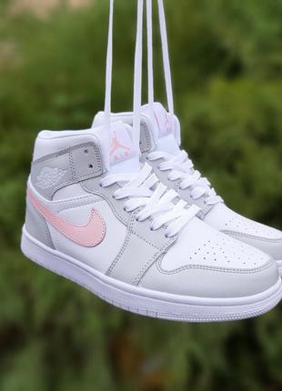 Nike air j0rdan 1 білі з сірим і рожевим sin