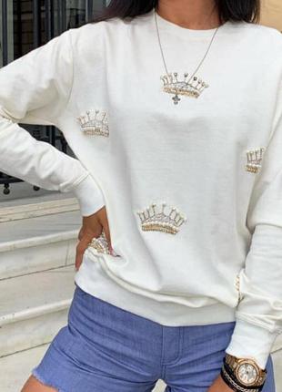 Шикарний светр,кофточка ,принт корони в перлах,розмір хл.