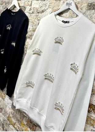 Шикарный свитер,кофточка ,принт короны в жемчуге,размер хл.3 фото