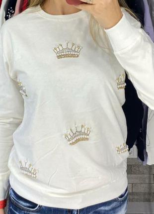 Шикарный свитер,кофточка ,принт короны в жемчуге,размер хл.5 фото