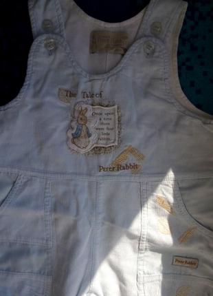 Комбинезон летний, ромпер фирменный, микровельвет peter rabbit 6-12 + человечек в подарок
