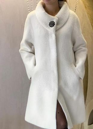 Пальто,горчица, альпака ангора,размер универсальный 44-52.