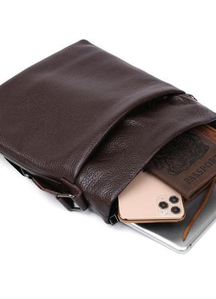 Кожаная современная мужская сумка через плечо shvigel 11601 коричневый6 фото