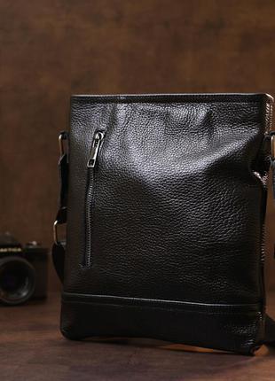 Кожаная стильная мужская сумка через плечо shvigel 11604 черный7 фото