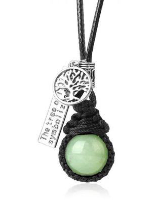 🌳✨ кулон амулет "дерево щастя" натуральний камінь авантюрин зелений на шнурку1 фото
