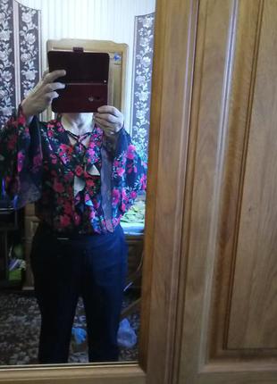 3 дня!нарядная праздничная боди блузка на шнуровке воланы рукава цветочный принт8 фото