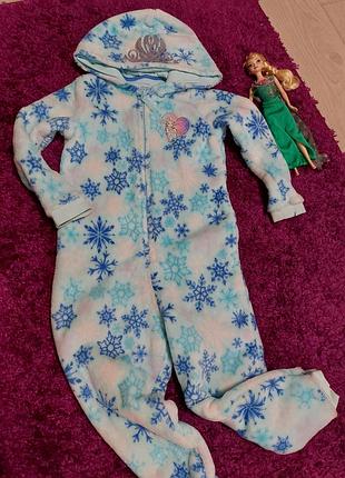 Теплая пижама меховый комбинезон с эльзой и коронойm&s на 4-5 лет
