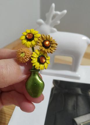 Шикарна брошка ваза з квітами брошка квітка соняшник глечик пін значок в стилі мішо