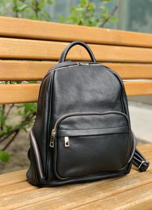 Рюкзак женский городской чёрный vera pelle🇮🇹1 фото