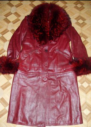 Акционная цена на зимнюю вещь! кожаное пальто (трансформер) турция с натуральным мехом!