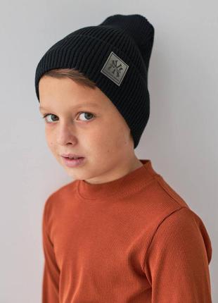 Шапка 🔥 зима фліс з відворотом для хлопчика  розмір 52-56