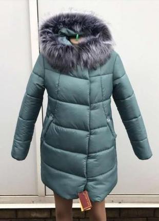Зимове пальто, пуховик,куртка з хутром чорнобурки .4 фото