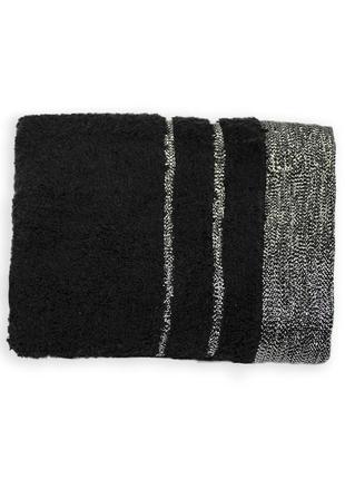 Полотенце махровое "полосатый бордюр" (черное) 50х70см