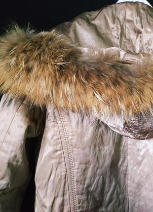 Пуховик с капюшоном и натуральным мехом енота трансформер зима осень весна с утеплителем курточка со съемной подкладкой4 фото