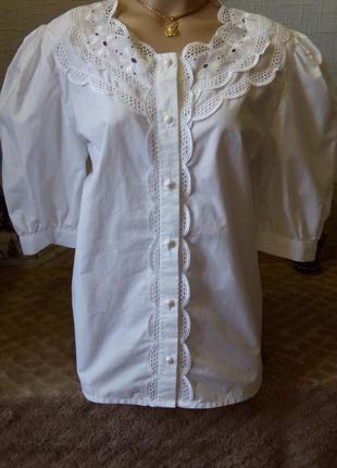 Красивая винтажная блузка с прошвой pierre marcel