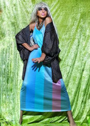 Платье сарафан рубашка длинный в полоску на шлейках в бельевом стиле стрейч трикотажное летнее1 фото