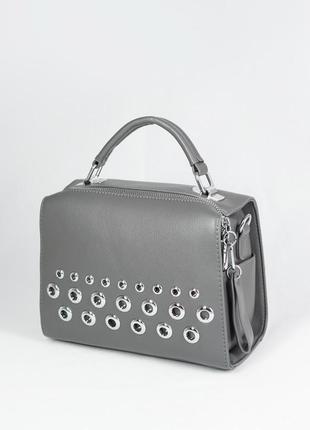 Кожаная сумка-чемоданчик кросс-боди через плечо с люверсами классика1 фото