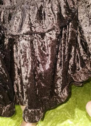 Юбка велюровая бархатная ярусная миди расклешенная в бохо стиле с рюшами5 фото