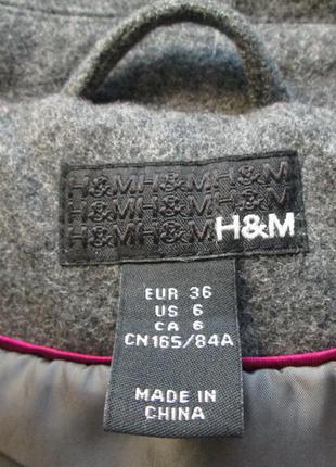 Пальто женское бренд h&m р-р 36 xs-s жакет демисезон сток шерсть серый6 фото