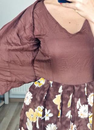 Эксклюзивное нарядное миди платья деловое натуральное міді сукня коричнева3 фото