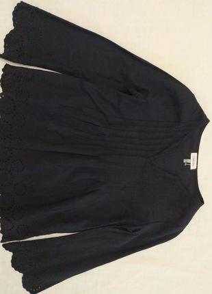 Хлопковая блуза, от calvin klein, хлопок, свободная, черная, с прошвой5 фото