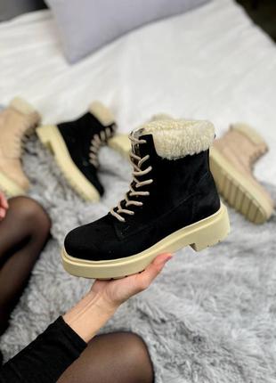 Жіночі ботинки suede boots black, женские чёрные ботинки