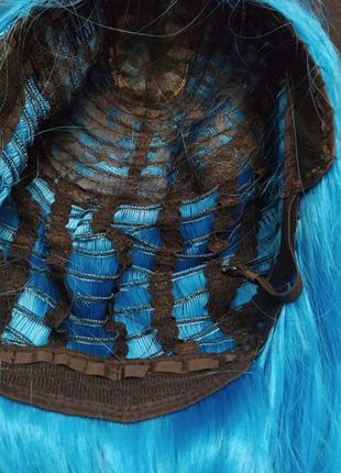 Парик волнистый голубой, синий, для фотосессии, косплей, аниме, без чёлки