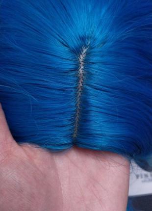 Парик волнистый голубой, синий, для фотосессии, косплей, аниме, без чёлки