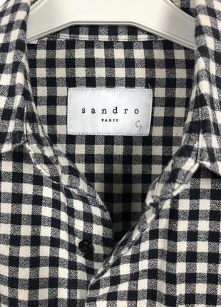 Хлопковая шерстяная рубашка в клетку с карманом длинным рукавом базовая sandro paris оригинал5 фото