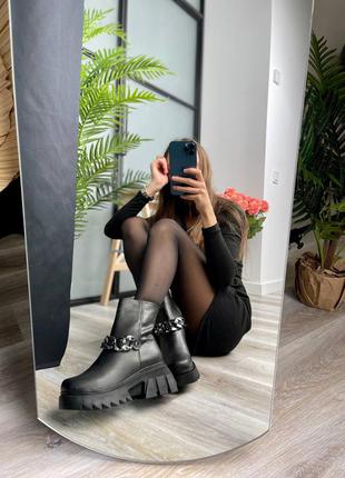 🍁leather chain black boots🍁женские чёрные ботинки осень-весна, жіночі ботинки