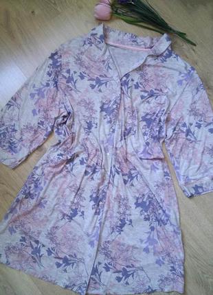 Трикотажний жіночий сірий короткий віскозний халат george батал/халат-сорочка на гудзиках батальний1 фото