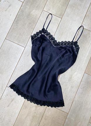 Чёрная шёлковая майка,кружево,пайетки,натуральный шёлк(012)