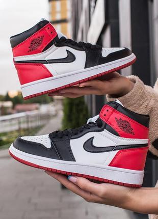 Nike air jordan 1 retro high white/black/red жіночі кросівки найк аїр джордан