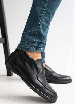 Мужские лоферы кожаные весна/осень черные vankristi 615 на байке