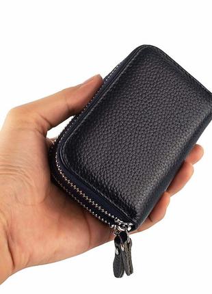 Унікальний подвійний шкіряний картхолдер на блискавці гаманець візитниця з натуральної шкіри3 фото