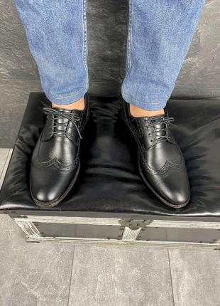 Мужские туфли кожаные весна/осень черные vivaro 611 (oxford)