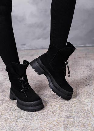 Ботинки женские зимние замшевые черные на меху