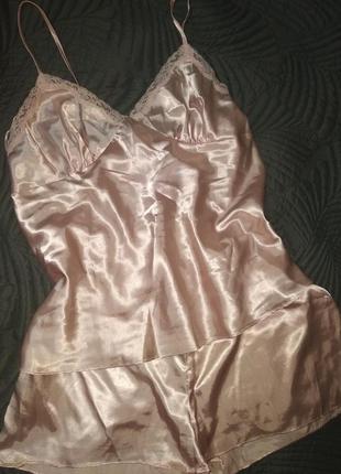 Комплект спальный пижамка шерты и топ беж