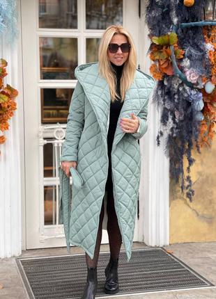 Куртка пальто женское длинное деми теплое зимнее на силиконе зима мятный6 фото