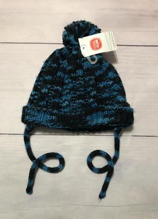 Шапка на зав'язках з помпоном на флісі зима