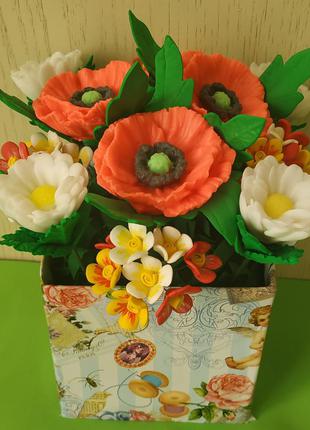 Букет из мыла маки и ромашки