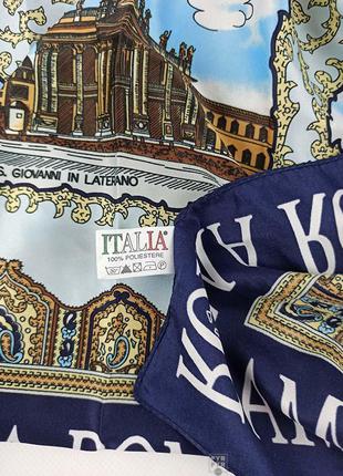 Итальянский шелковый платок косынка roma рим синий голубой новый качественный