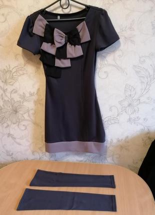 Трикотажна сукня, лавандового кольору зі знімними довгими рукавами4 фото
