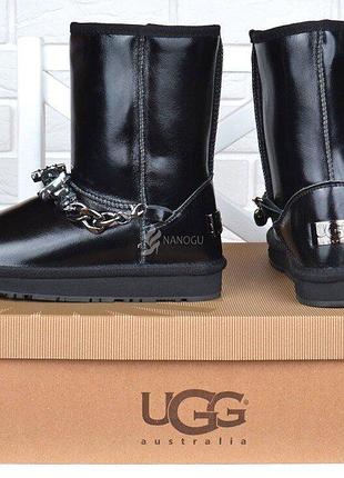 Уггі жіночі шкіряні ugg australia jewerly чорні з прикрасою