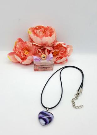 💜🌷 кулон на шнурке "сердечко" натуральный камень полосатый фиолетовый агат3 фото